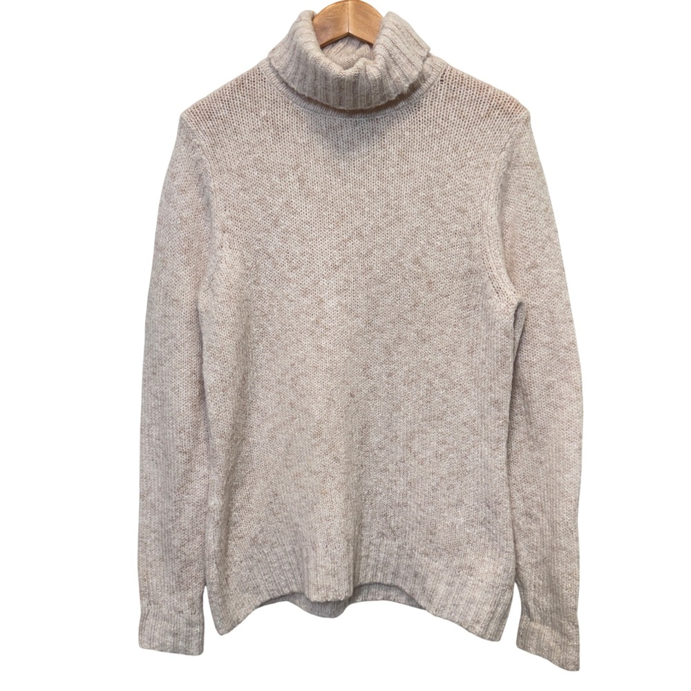 VTG LL Bean Womens Wool Blend Turtleneck Sweater XS Beige Marled Chunky Granola